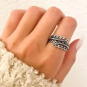 925 Sterling Silver Leaf Ring Vintage Wrap Ring Leaf Ring Geometric Ring